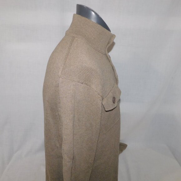 Banana Republic Mens L Tan Light Brown Button Turtle neck Military Style Sweater - Picture 9 of 12